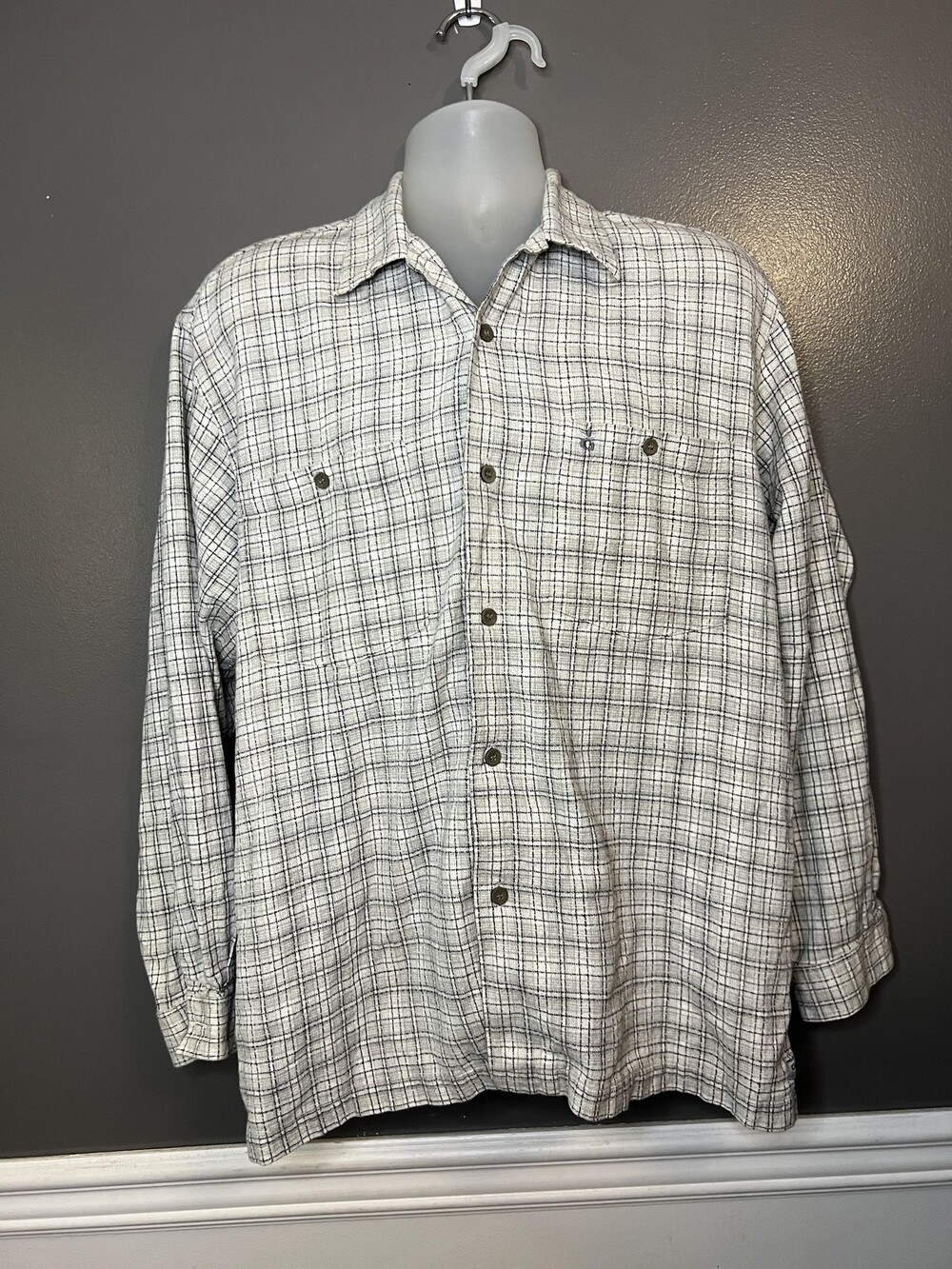 Gotcha Shirt Mens Large White Black Plaid Check Button Down 100% Cotton Casual